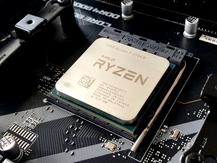 Close-up of a processor fitted on a motherboard